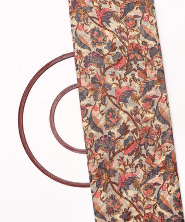 brown kalamkari print kota doria fabric